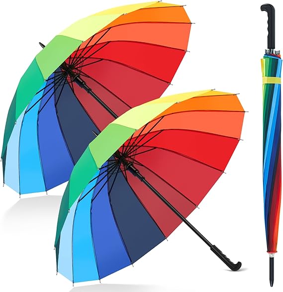 Hestya 2 Stück Regenbogen Regenschirme Automatik Stockschirme mit 16 Rippen